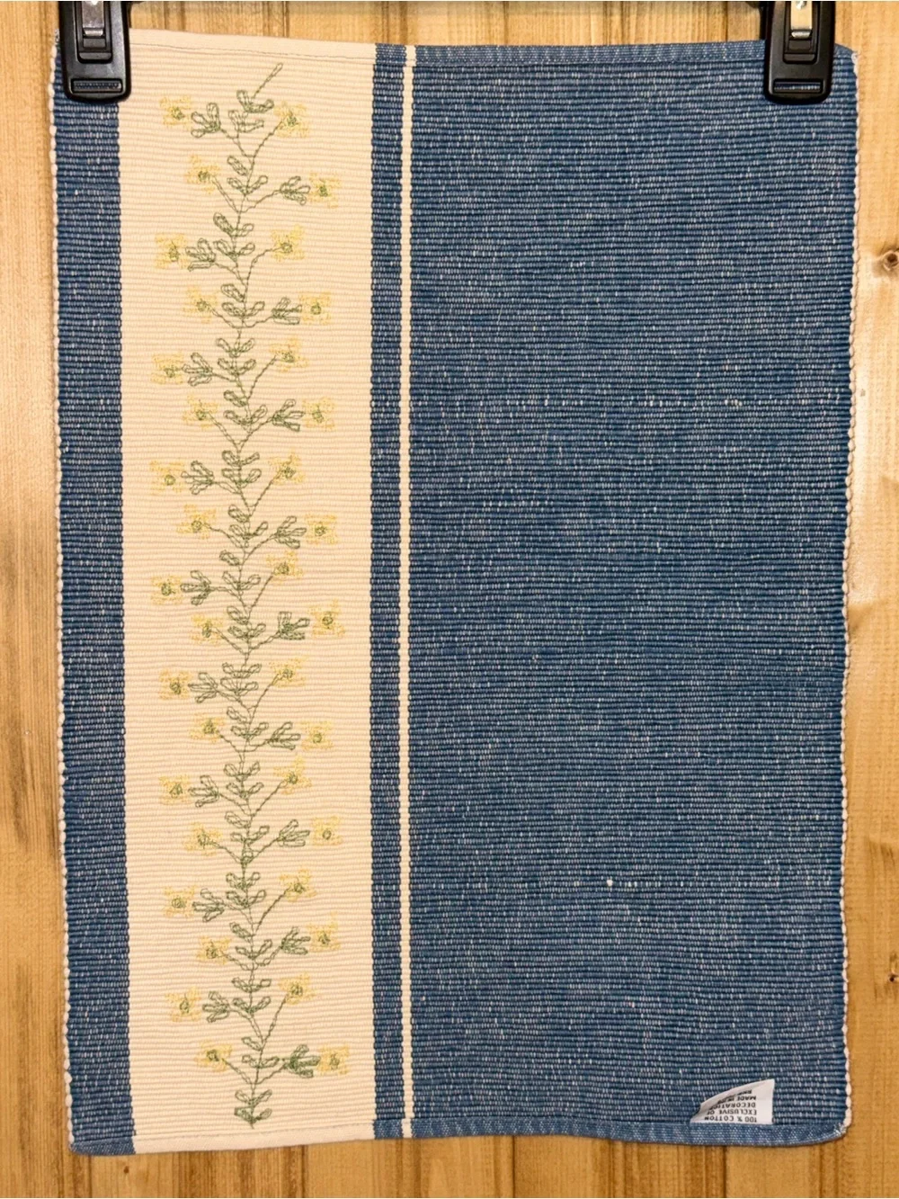 Set of 4 Park Designs Blue Ribbed Placemats Yellow Floral Panel RN70244